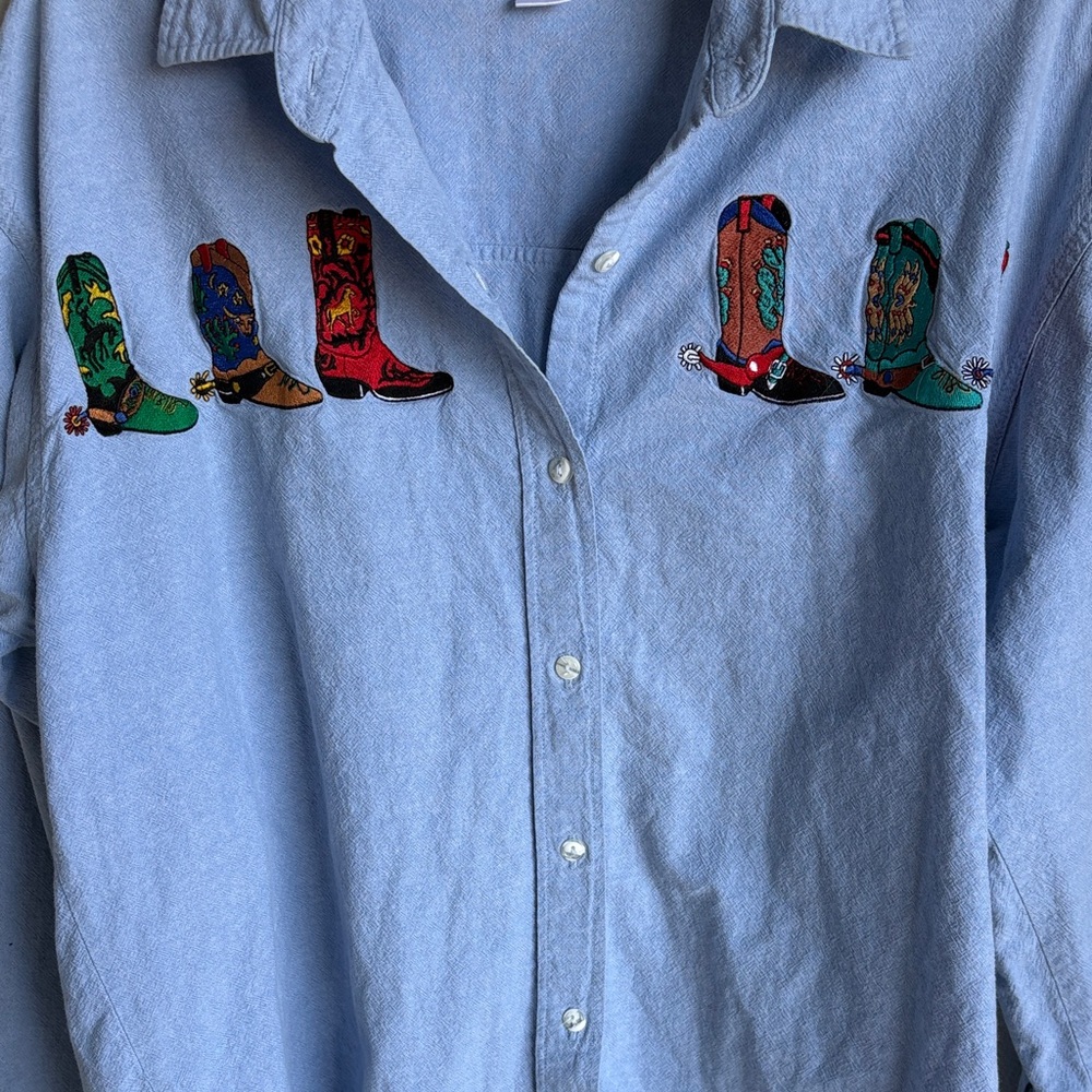 Casey Coleman embroidered cowboy boots 100% cotton long sleeve button up - Picture 5 of 5